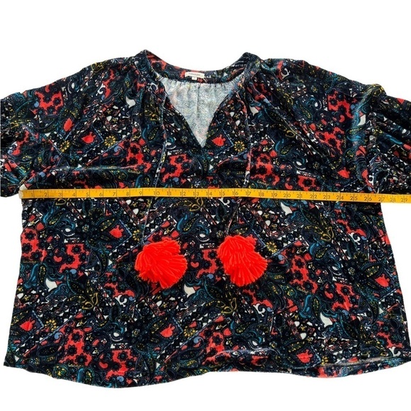 Manoush Velour Velvet Paisley Floral Drawstring Pom Oversized Blouse Size 38 - Picture 6 of 11